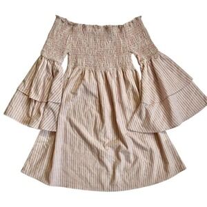 Paper heart off shoulder smocked top. Medium